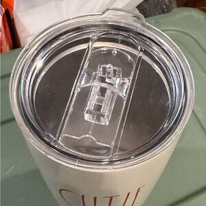 Rae Dunn Cream Tumbler with Red Text and Clear Lid